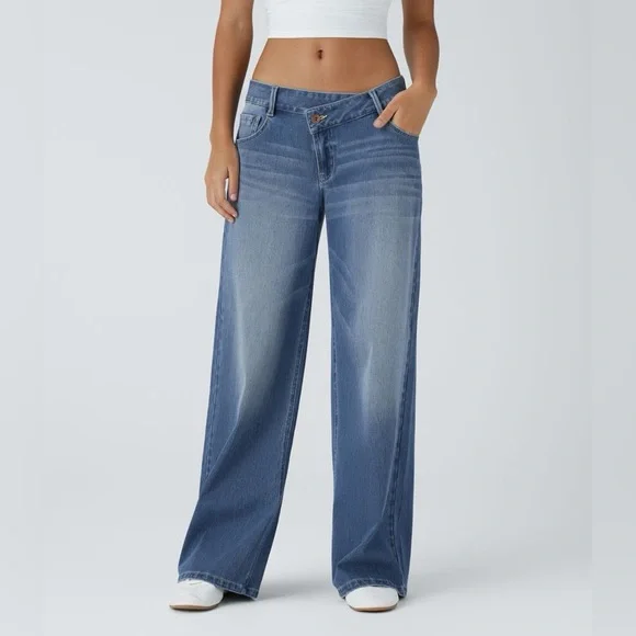 🛍️SALE🛍️ Halara Flex™ Asymmetric Low Rise Baggy Wide Leg Washed Casual Jeans - Picture 2 of 12
